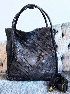 Oversized Patchwork Leather Lost & Found Tote Black Adjustable Crossbody